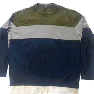 Banana Republic Mens Sweater Jersey XL Green Gray Navy Crew Premium Luxe Yarn